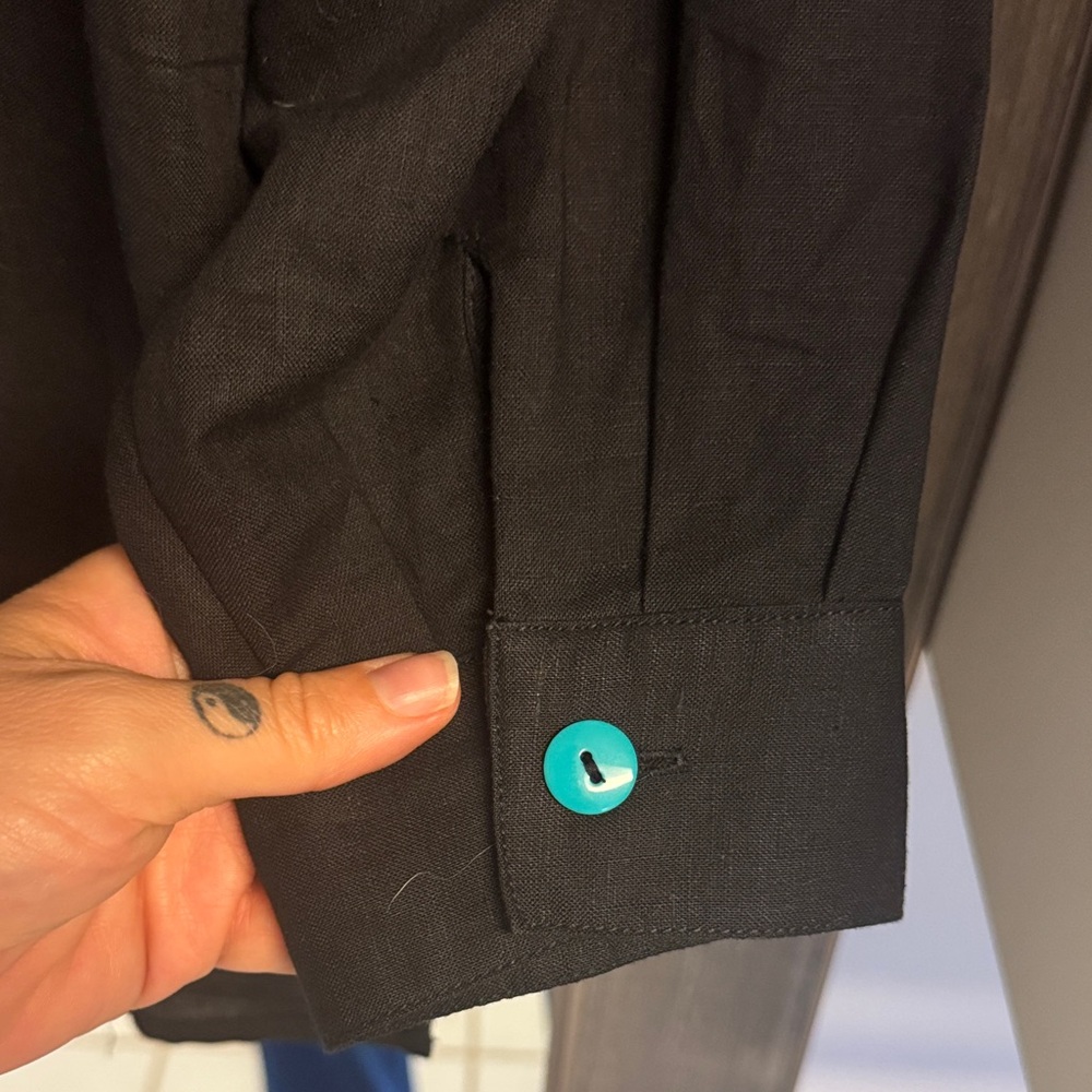 Diane Gilman Linen Shirt with Rainbow Button Accents - Picture 7 of 7